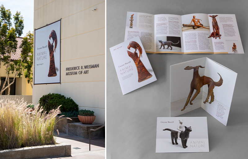 Wall banner and a selection of print materials, highlighting the work of artist Gwynn Murrill